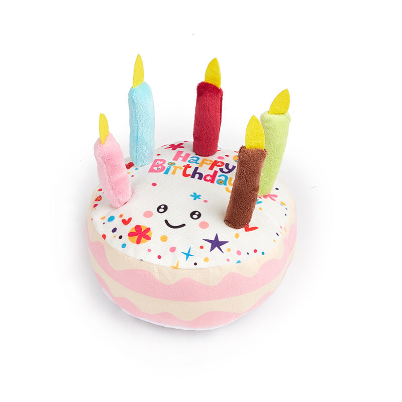 Birthday Cake Squeaky Dog Toy – Plush Simulation Snack Chew Toy for Pets