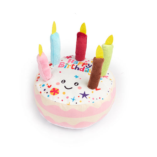 Birthday Cake Squeaky Dog Toy – Plush Simulation Snack Chew Toy for Pets