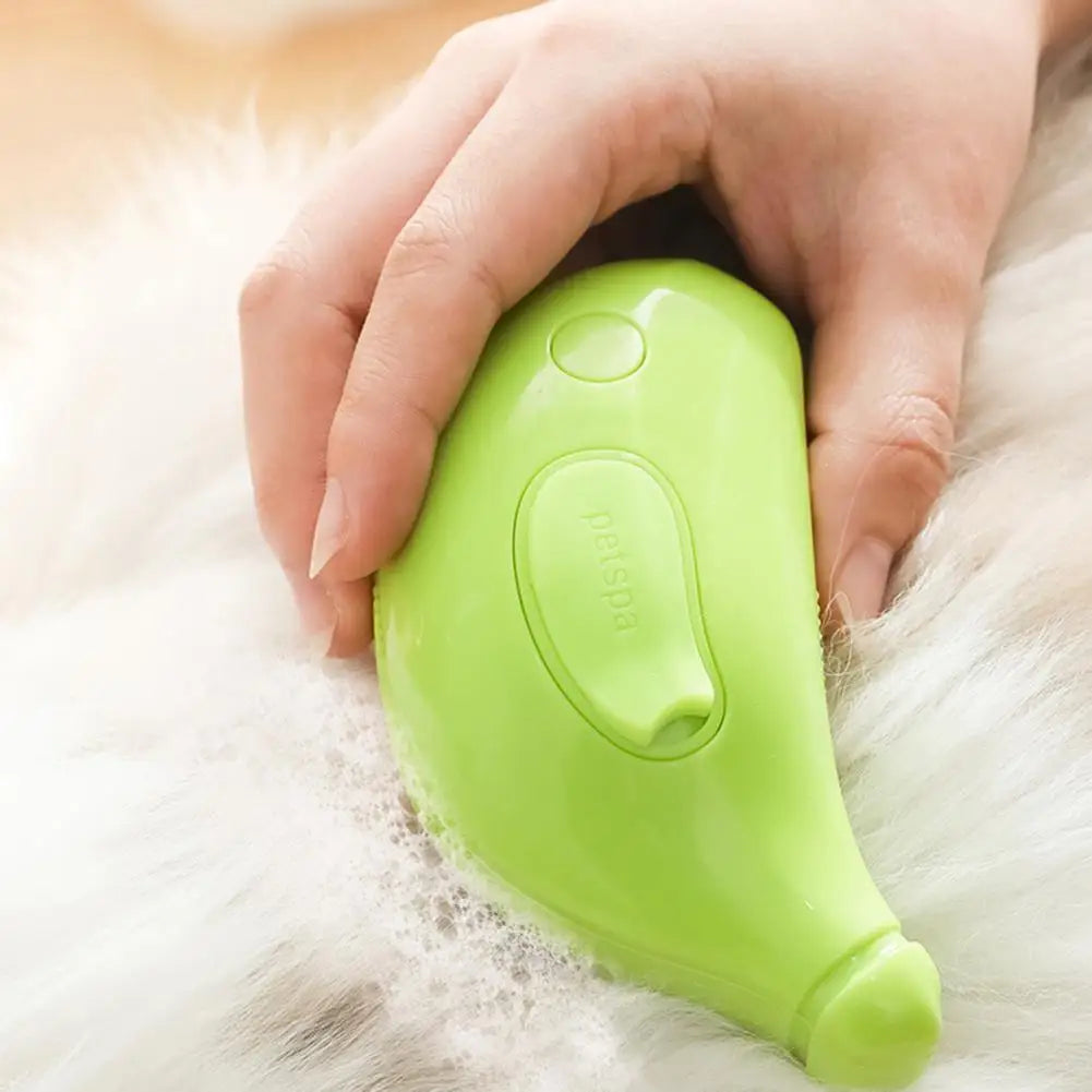 Banana-Shaped Steamy Pet Grooming Brush – Steam Hair Removal & Massage Brush for Cats & Dogs