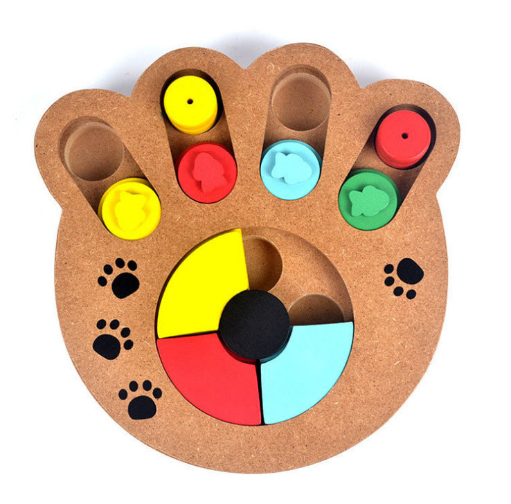 Wooden Dog Puzzle Feeder Toy – Bone & Paw Print Slow Feed Enrichment Toy