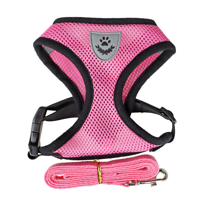 Vest-Style Dog Chest Harness & Leash Set – Soft Polyester Dog Walker | S–XL, 7 Colors