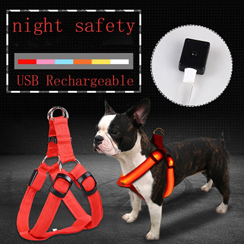 LED Luminous Dog Chest Harness – 7-Color Flashing Safety Strap for Dogs & Cats