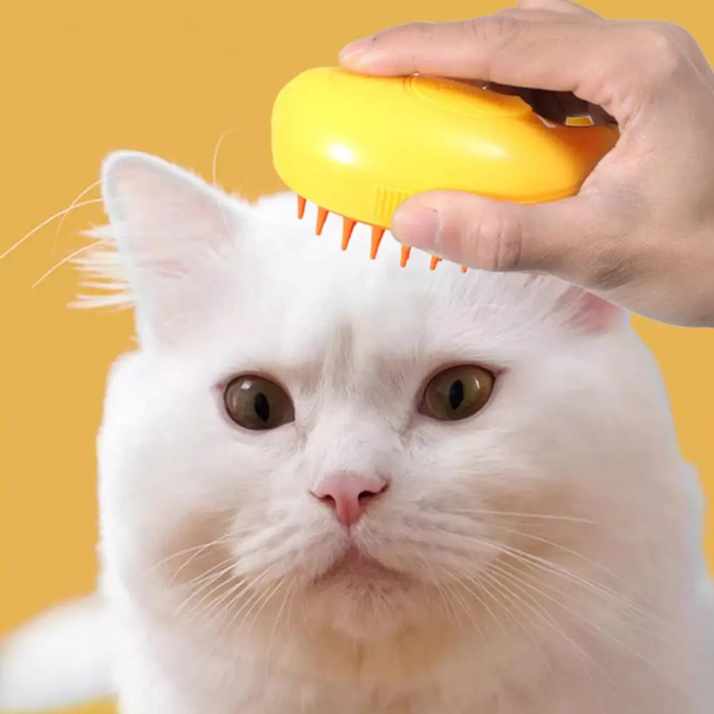 Banana-Shaped Steamy Pet Grooming Brush – Steam Hair Removal & Massage Brush for Cats & Dogs