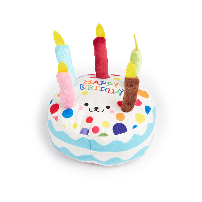 Birthday Cake Squeaky Dog Toy – Plush Simulation Snack Chew Toy for Pets