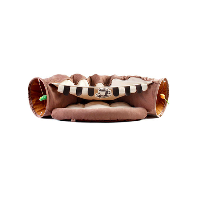 Foldable Cat Tunnel & Bed – Detachable Cat Play Tube, Villa & Hideaway