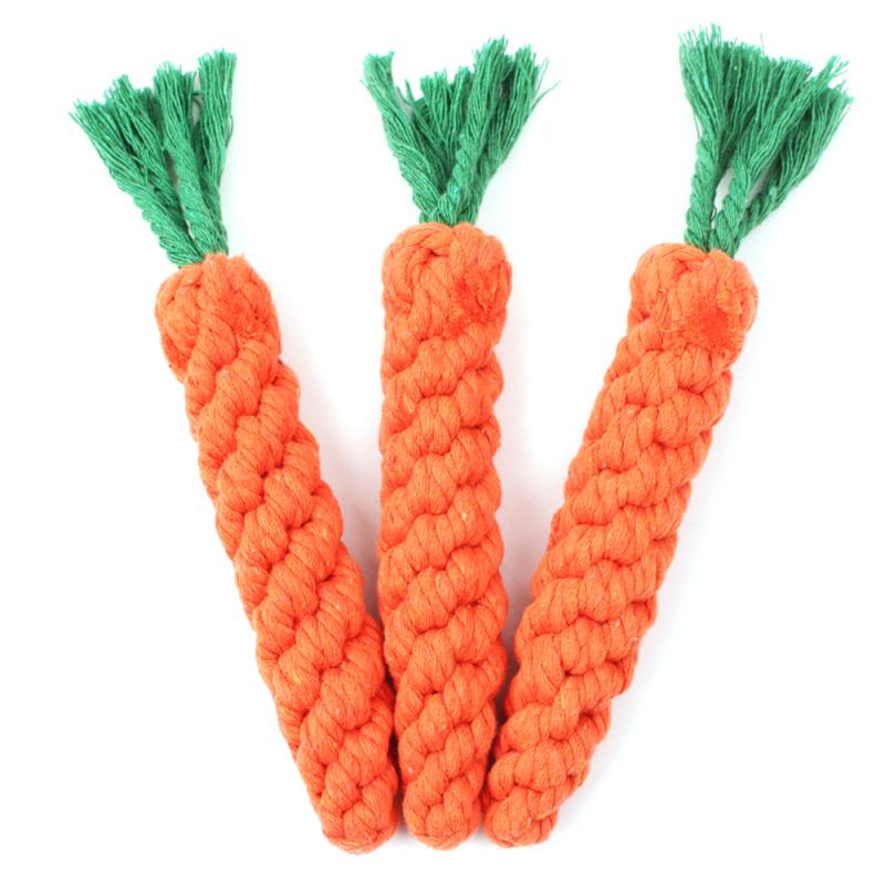 Carrot Cotton Rope Dog Chew Toy – Woven Puppy Toy, Pack of 3