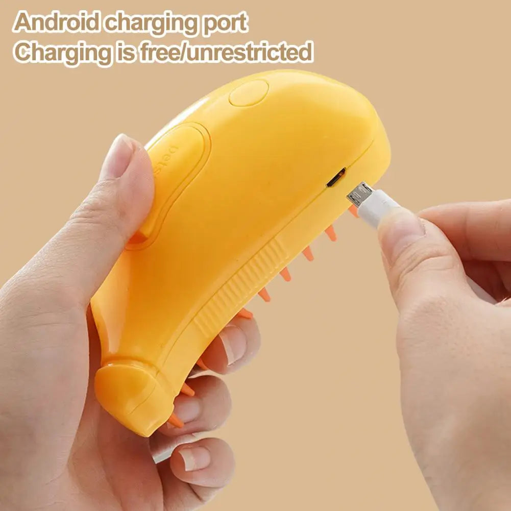 Banana-Shaped Steamy Pet Grooming Brush – Steam Hair Removal & Massage Brush for Cats & Dogs