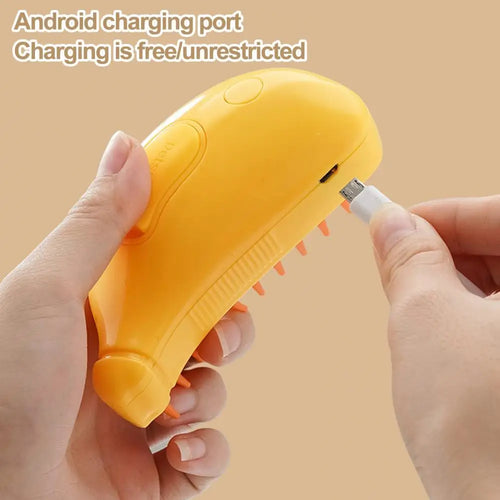 Banana-Shaped Steamy Pet Grooming Brush – Steam Hair Removal & Massage Brush for Cats & Dogs