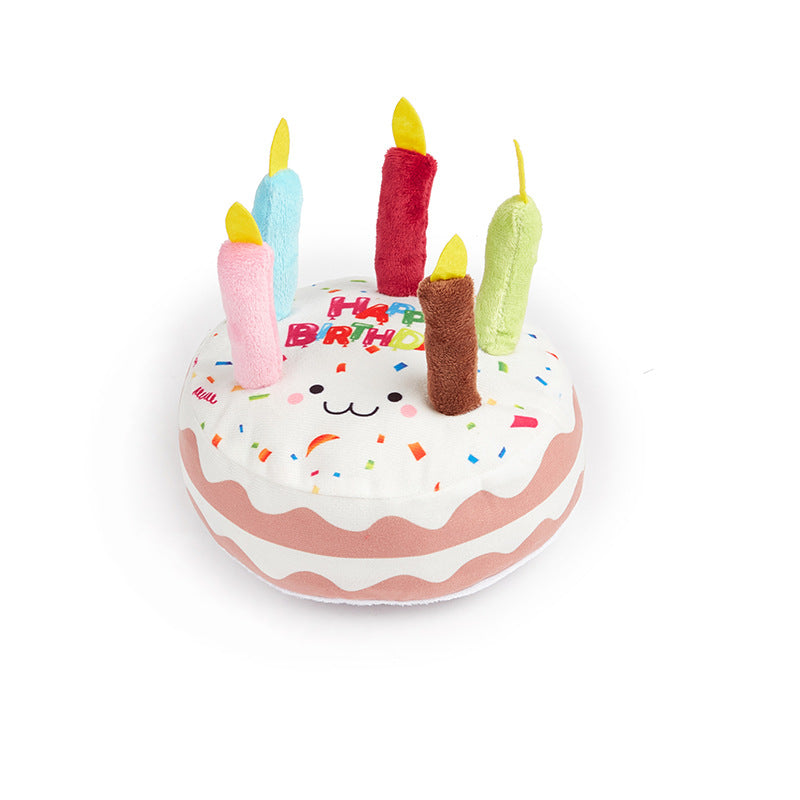 Birthday Cake Squeaky Dog Toy – Plush Simulation Snack Chew Toy for Pets