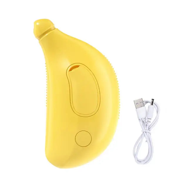Banana-Shaped Steamy Pet Grooming Brush – Steam Hair Removal & Massage Brush for Cats & Dogs