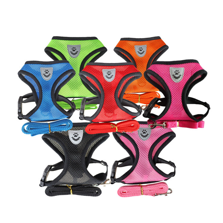 Vest-Style Dog Chest Harness & Leash Set – Soft Polyester Dog Walker | S–XL, 7 Colors