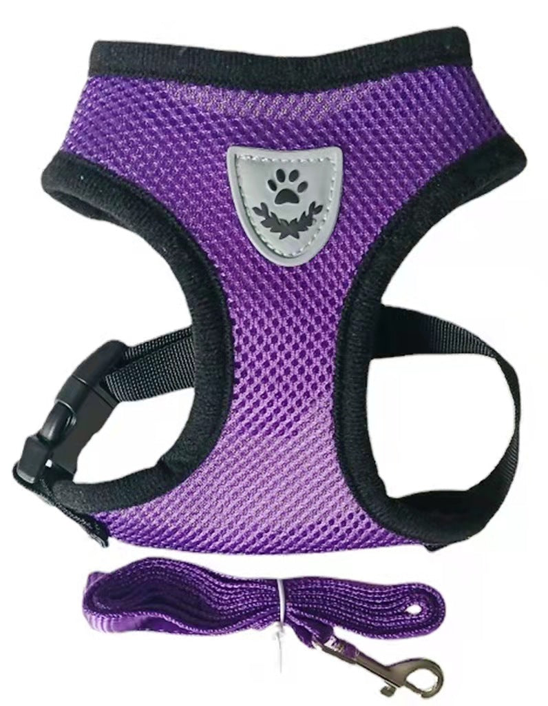 Vest-Style Dog Chest Harness & Leash Set – Soft Polyester Dog Walker | S–XL, 7 Colors