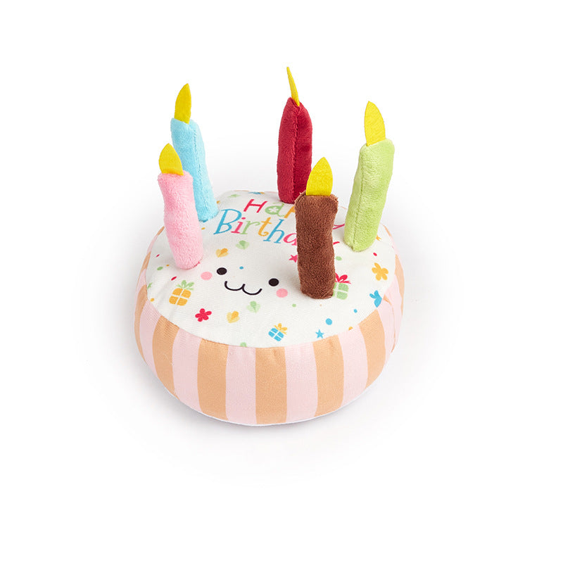 Birthday Cake Squeaky Dog Toy – Plush Simulation Snack Chew Toy for Pets