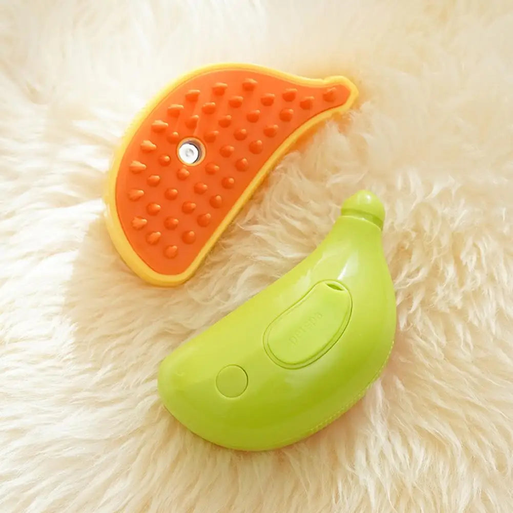 Banana-Shaped Steamy Pet Grooming Brush – Steam Hair Removal & Massage Brush for Cats & Dogs