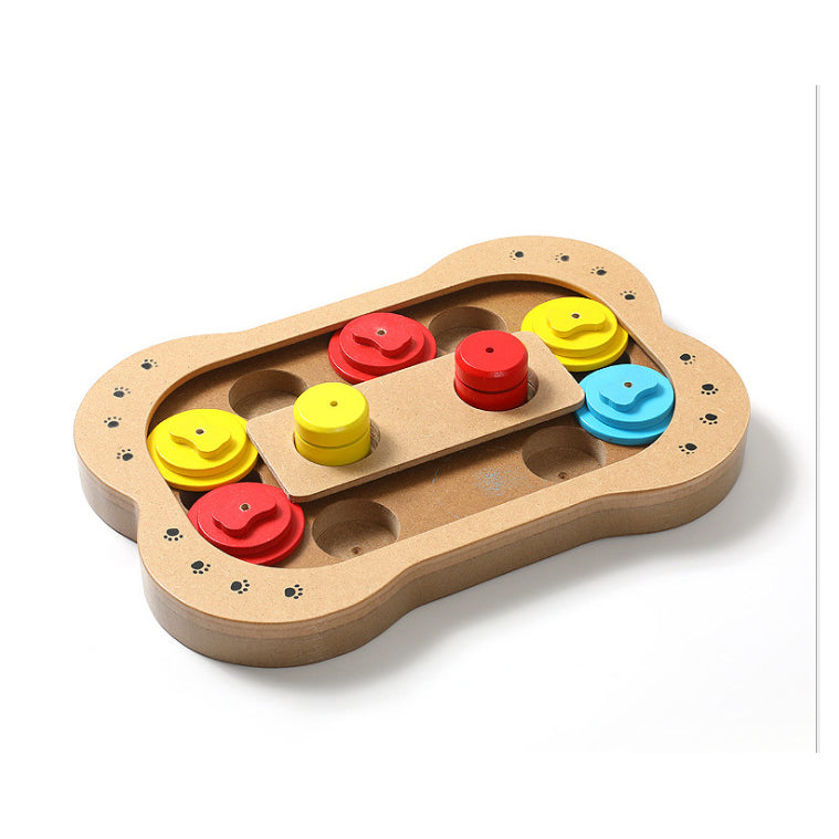 Wooden Dog Puzzle Feeder Toy – Bone & Paw Print Slow Feed Enrichment Toy